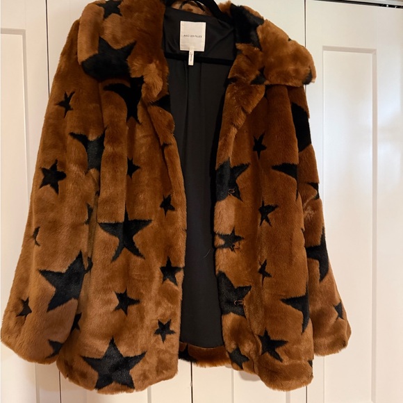 Avec Les Filles Jackets & Blazers - Avec Les Filles Brown and Black Faux Fur Star Jacket